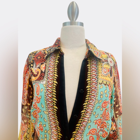 Colorful Paisley Button-Up Sheer Blouse - Picture 5 of 7